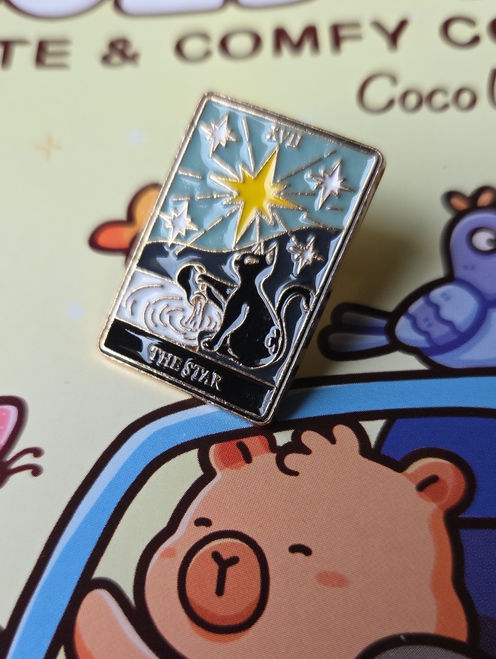 The Star Tarot Cat Enamel Pin - Blue & Yellow